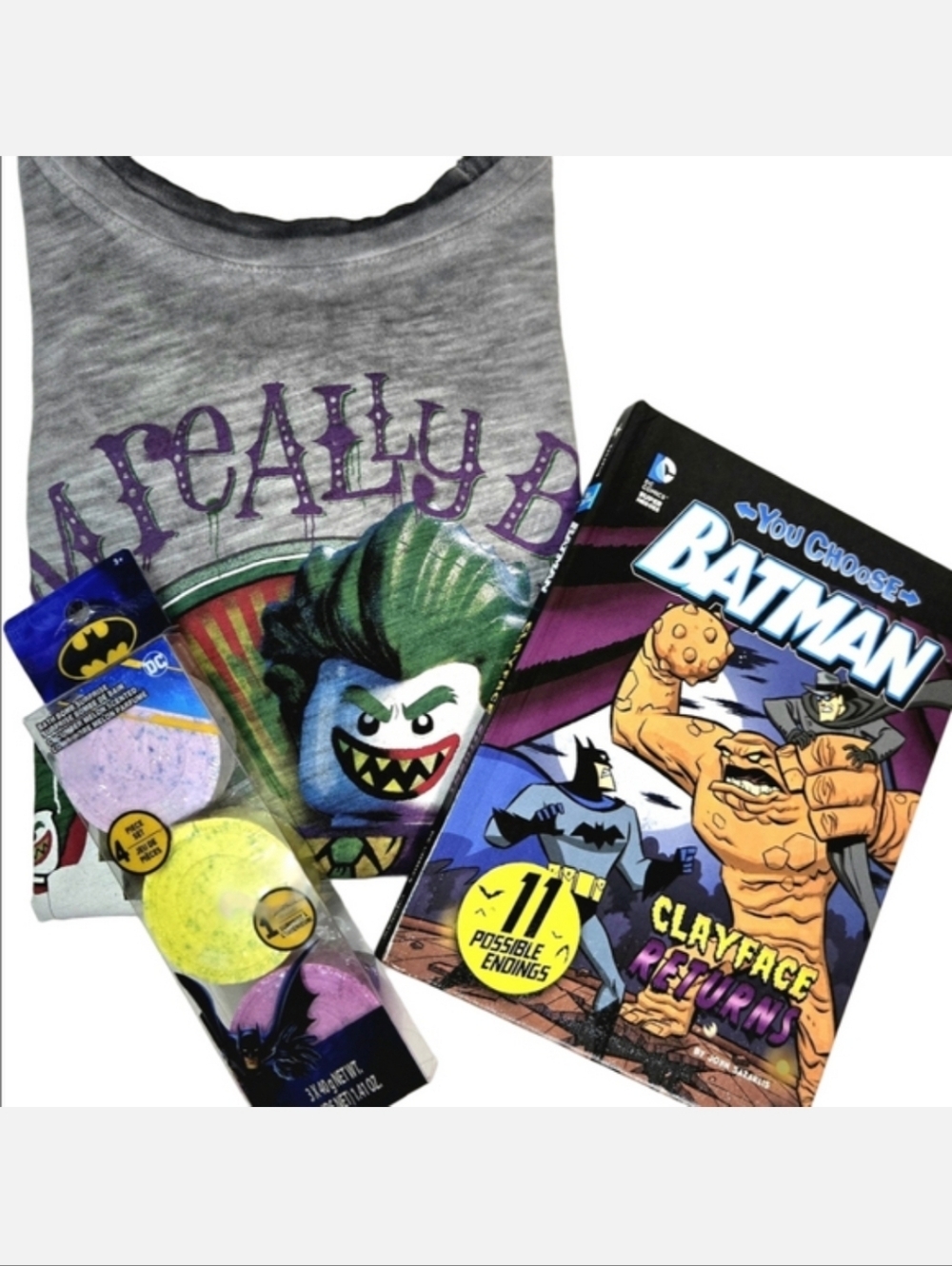 🦇🃏Batman/Joker H&M T-Shirt (11/12), Graphic Novel, & Bath Bomb Gift Set ~ NWT